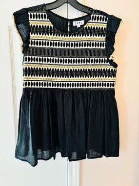 THML Black & White Embroidered Peplum Top